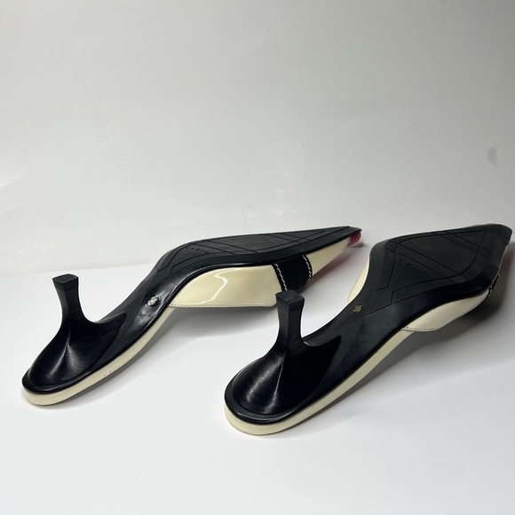 Lario Sz 36 Kitten Heel Patent Leather Ribbon Pointed Toe Slip On Mules Shoes - Picture 10 of 13